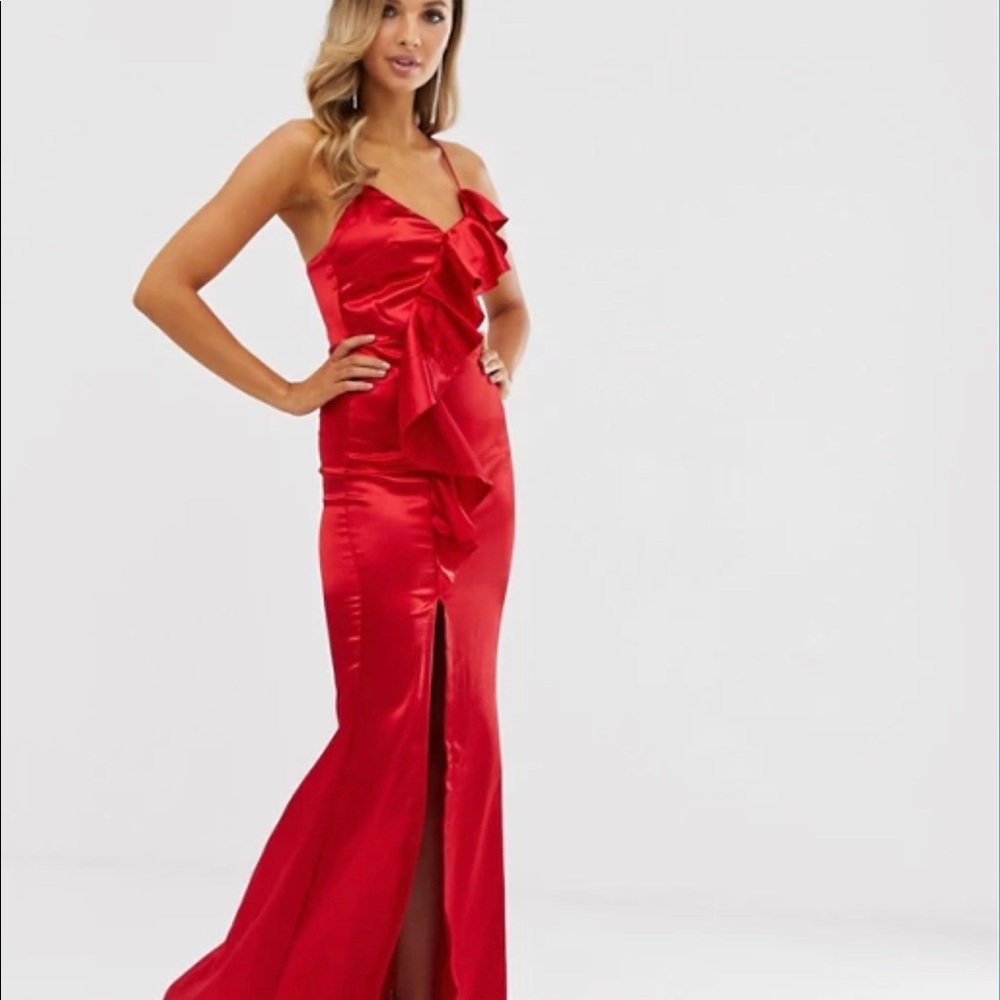Asymmetric Red Satin Dress